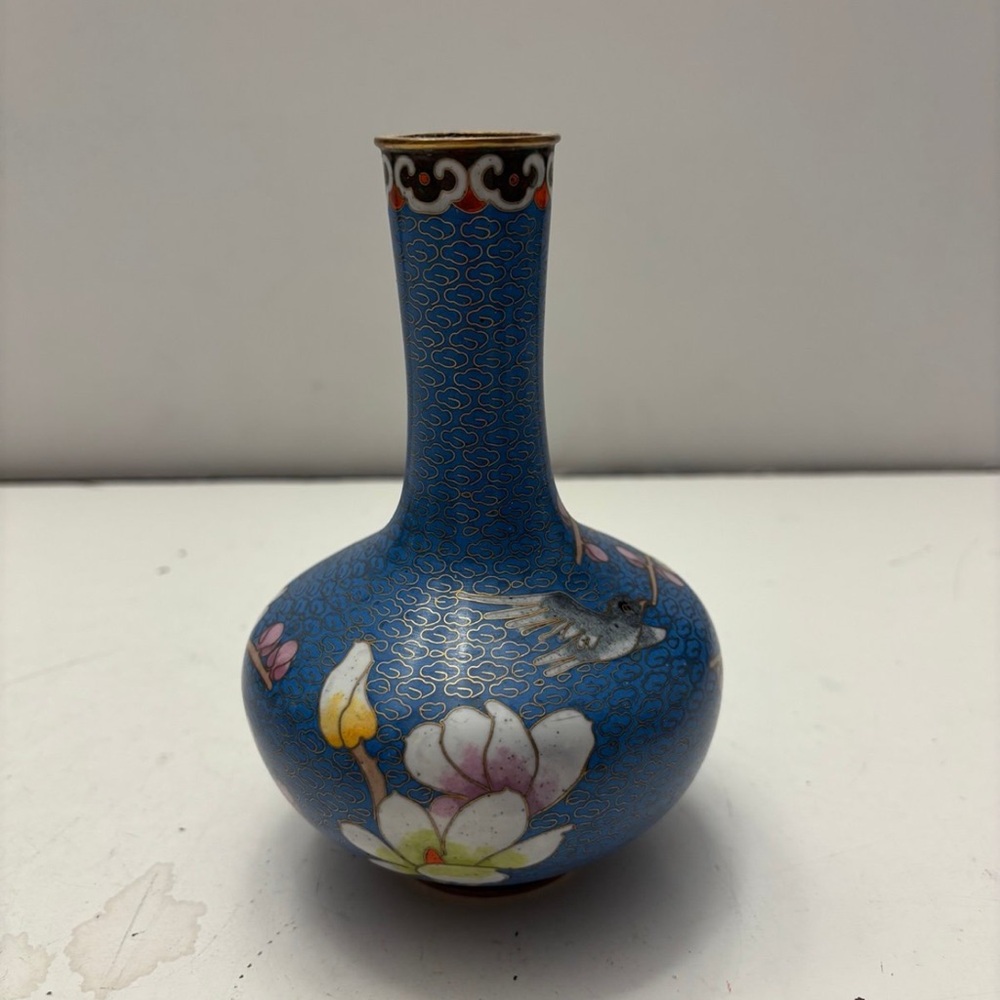 Vintage Brass Vase Floral Design 6”